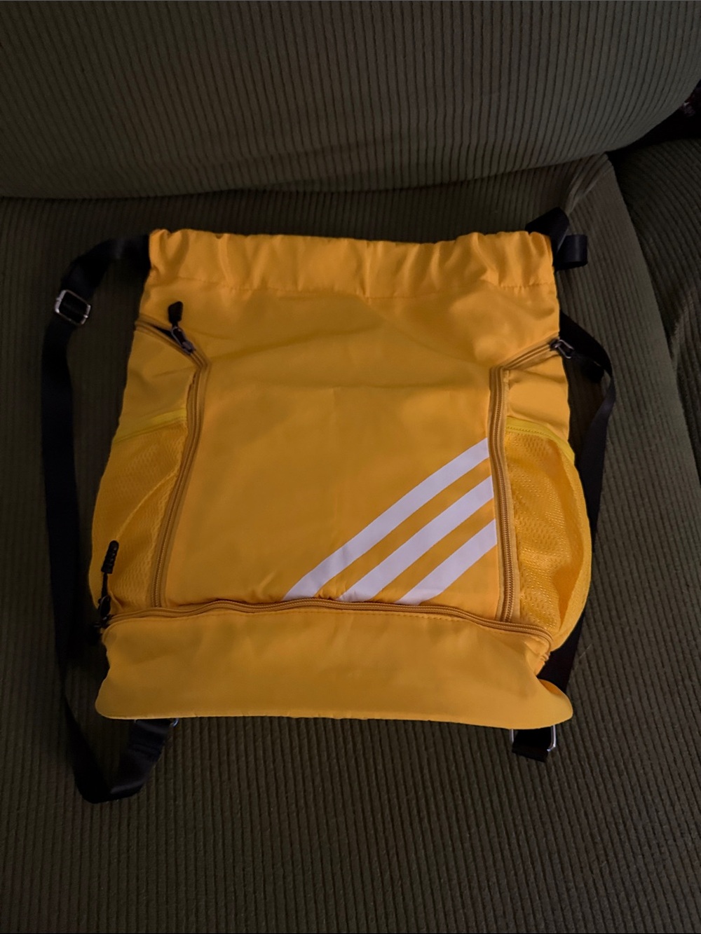 Source Unknown Yellow Drawstring Backpack with White Stripes